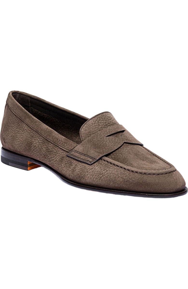 Santoni Women's nubuck penny loafer, Alternate, color, Brown
