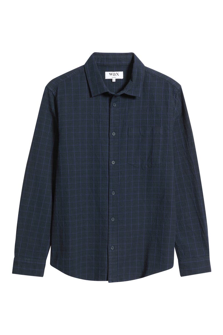 Shelly Check Long Sleeve Cotton Dobby Button-Up Shirt, Main, color, NAVY / BLACK