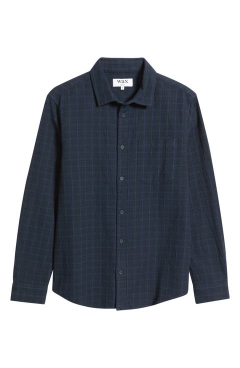 Shelly Check Long Sleeve Cotton Dobby Button-Up Shirt