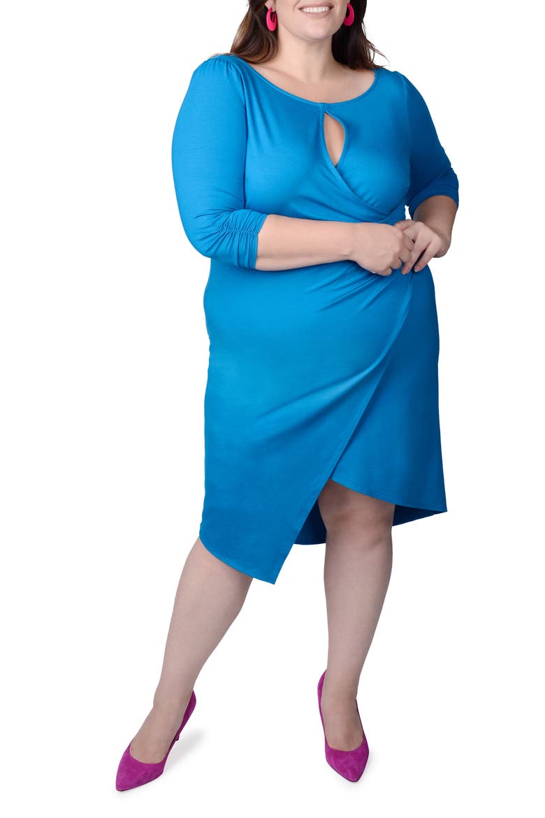 Lina Keyhole Ruched Faux Wrap Dress, Main, color, BLUE