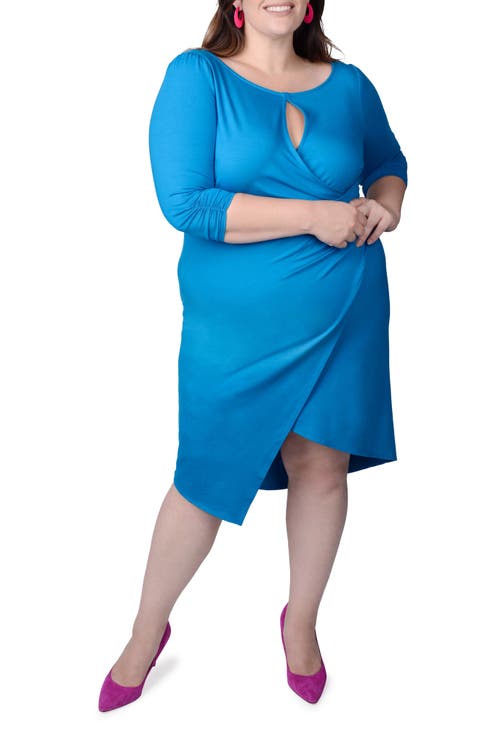 Lina Keyhole Ruched Faux Wrap Dress (Plus Size)