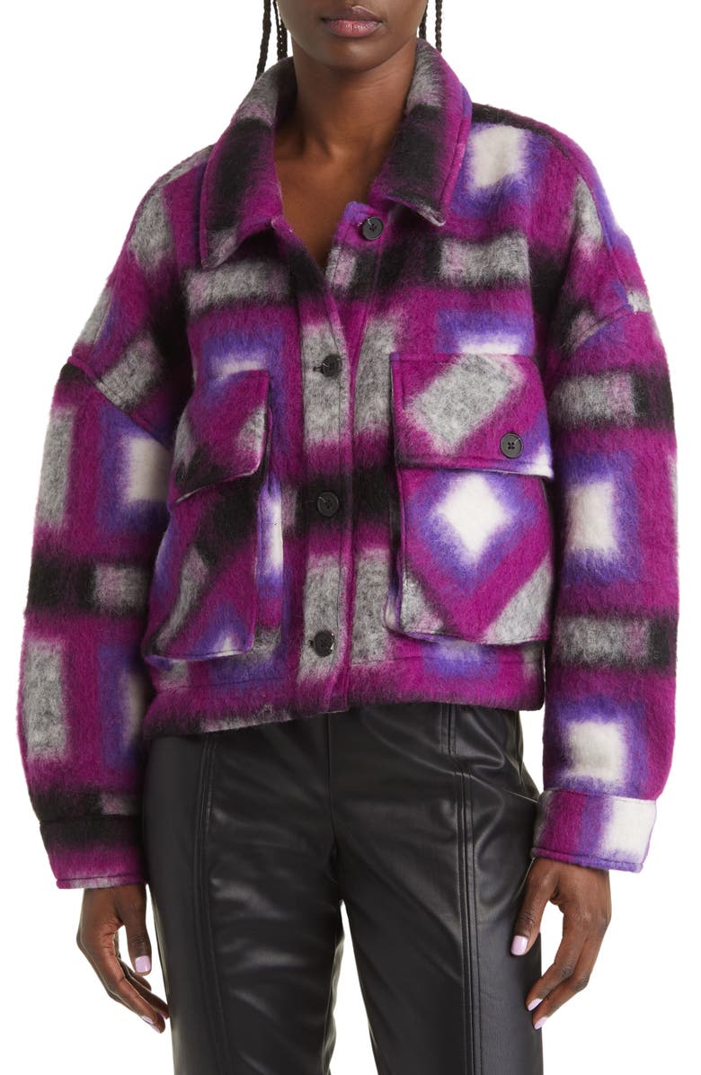 BLANKNYC Plaid Wool Blend Crop Shacket, Alternate, color,