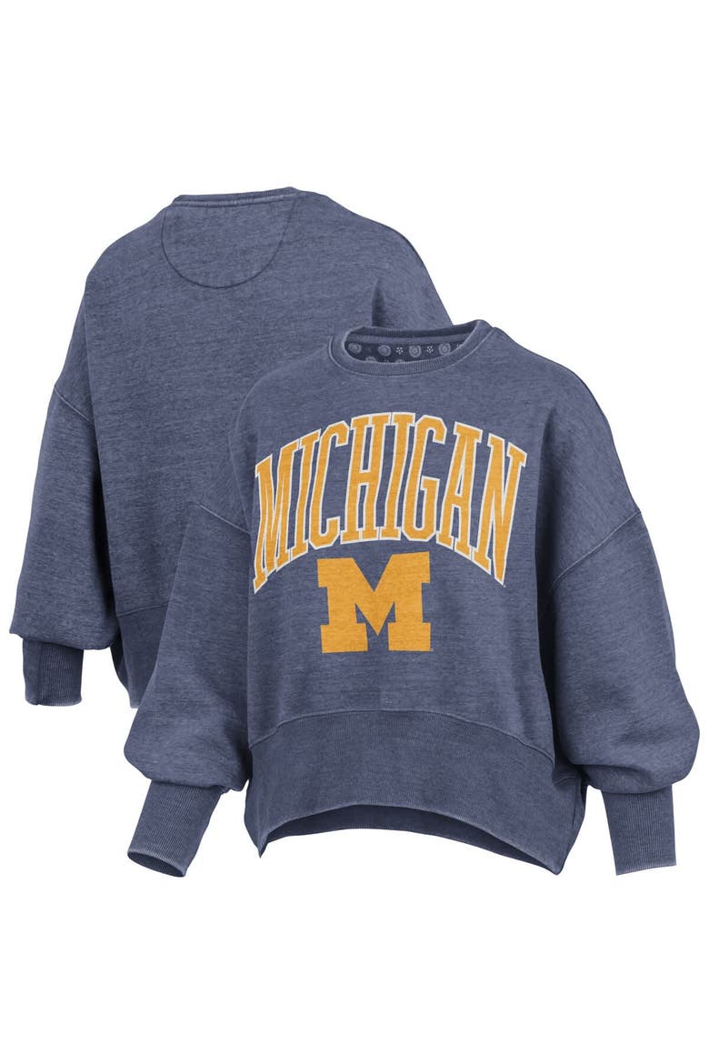 Women's Pressbox Navy Michigan Wolverines Oversized Waist-Length Crewneck Sweatshirt, Alternate, color, Navy