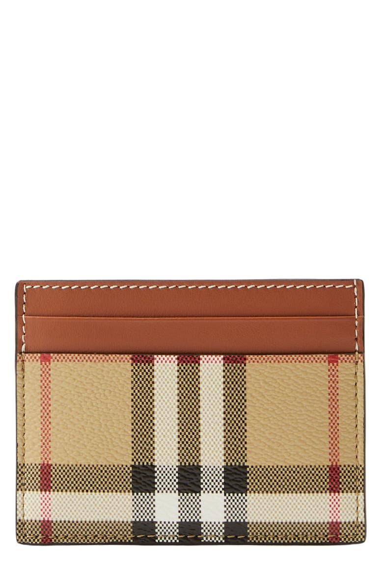 Sandon Check Canvas & Leather Card Case, Main, color, VNTG CHK/BRIAR BROWN