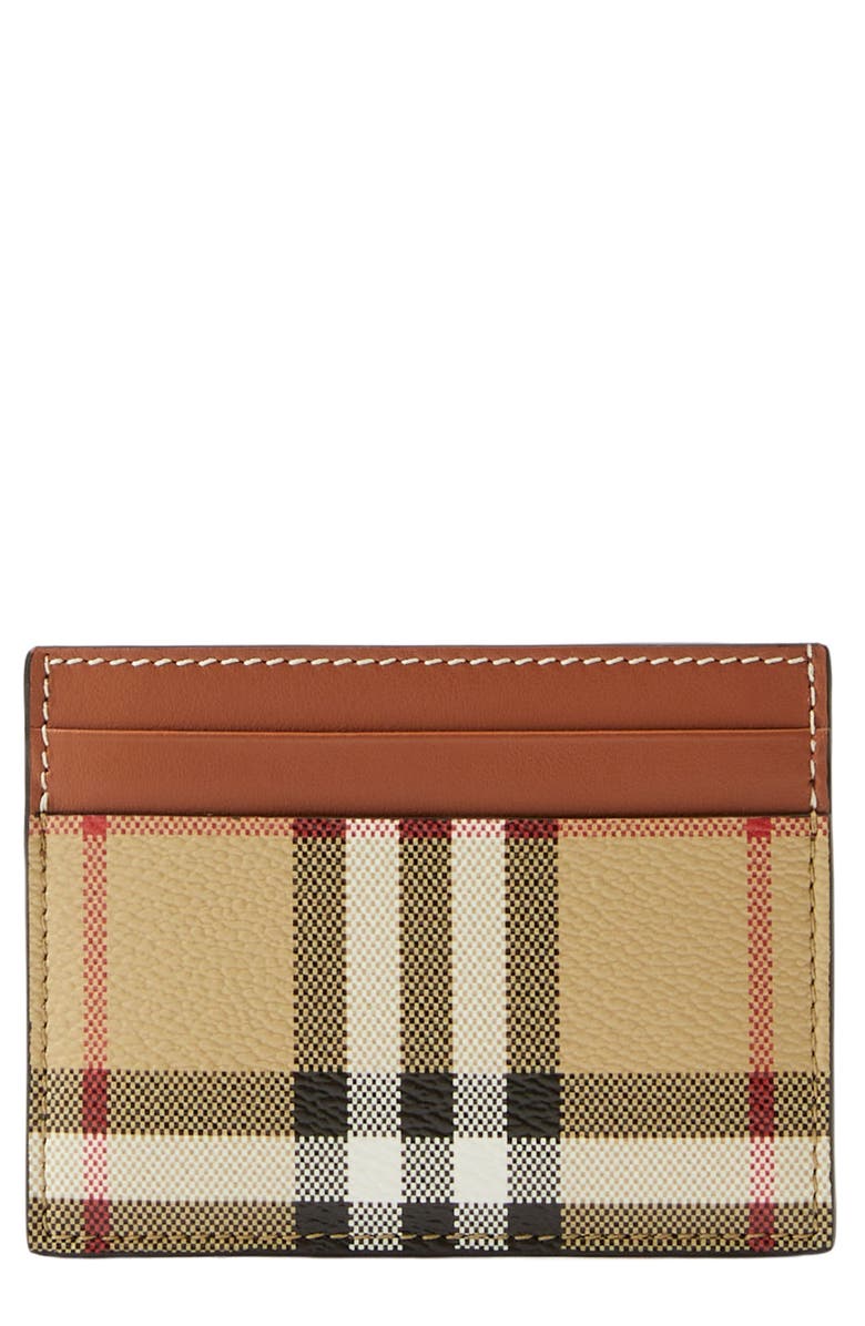 Burberry Sandon Check Canvas & Leather Card Case, Main, color, Vntg Chk/Briar Brown
