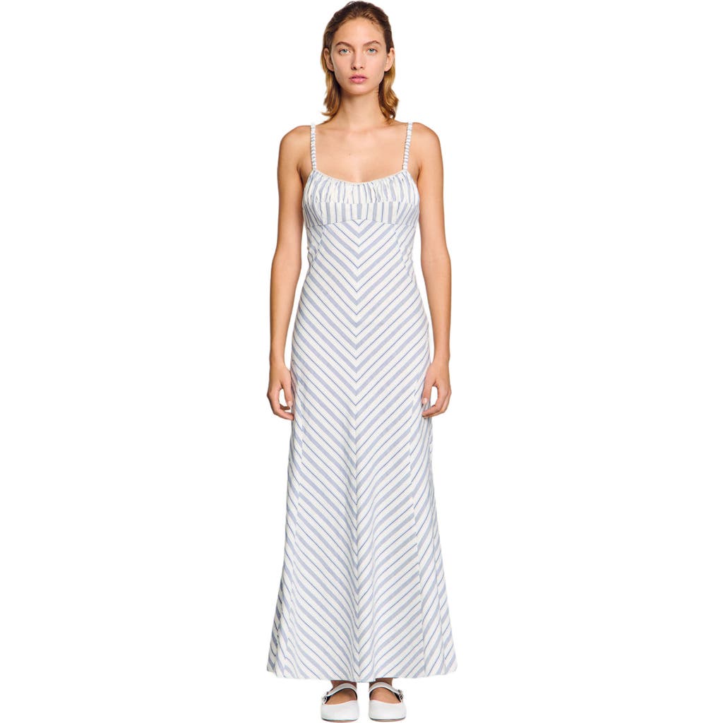 Sandro Stripy Maxi Dress With Straps In White