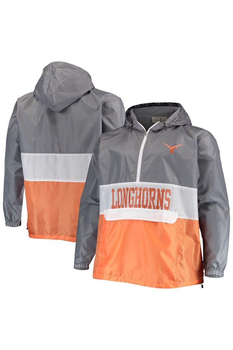 Men's Fanatics Branded Gray/Texas Orange Texas Longhorns Big & Tall Water-Resistant Half-Zip Hoodie, Main, color, Gray
