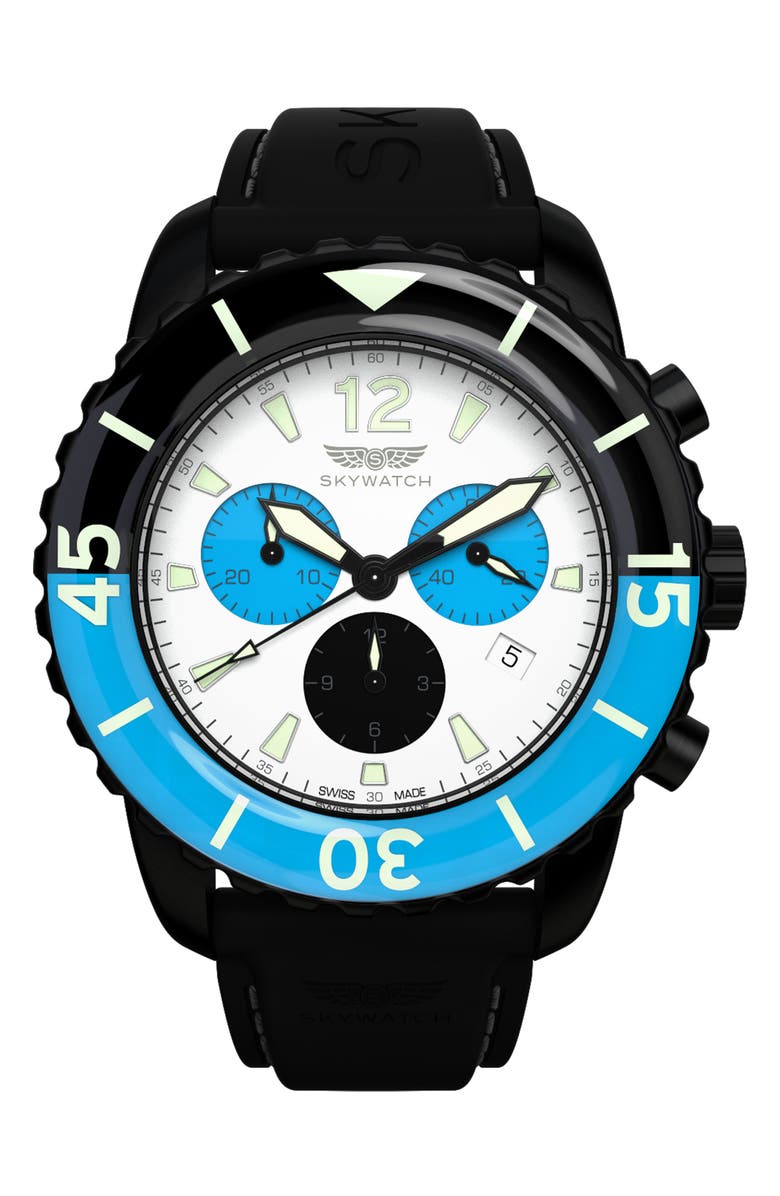 SKYWATCH Classic Chronograph Silicone Strap Watch, 44mm, Main, color, 