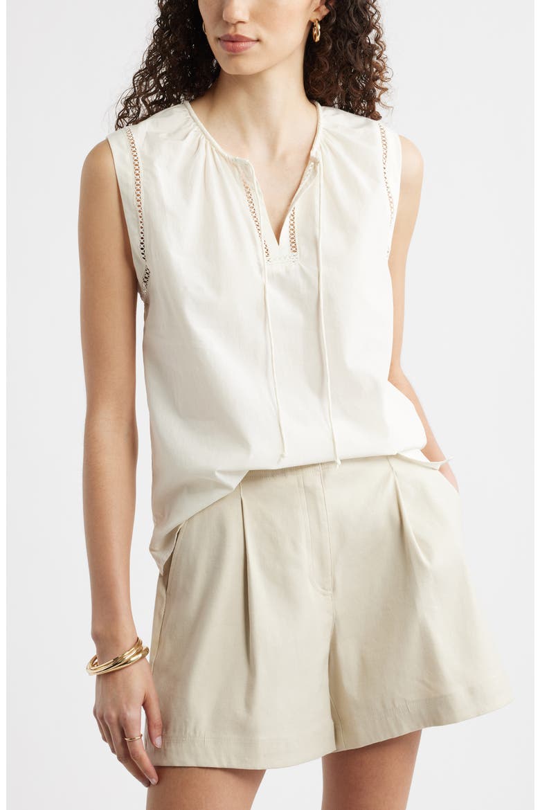 Lace Inset Tie Front Top, Main, color, IVORY TOFU