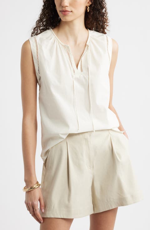 Lace Inset Tie Front Top
