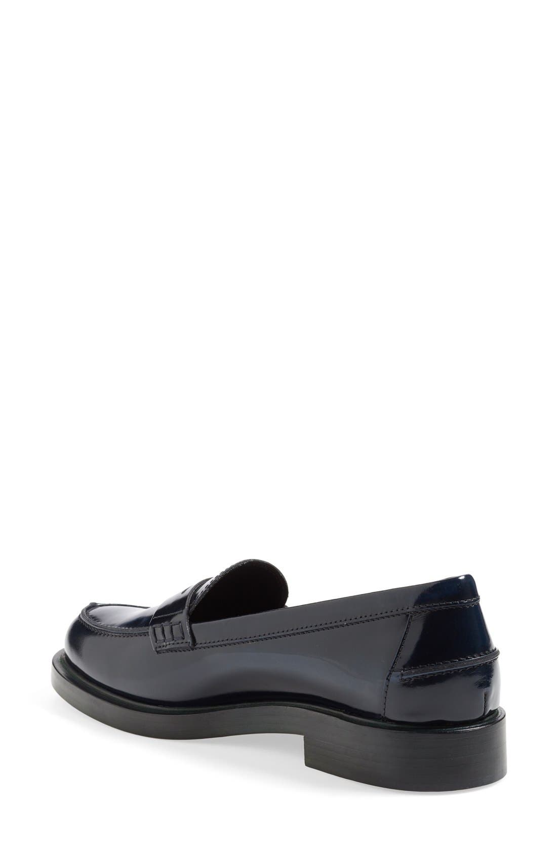 Leather Penny Loafer, Alternate, color, NAVY/ GREEN