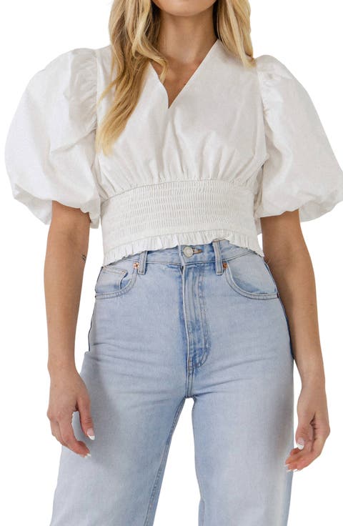 Smocked Waist Cotton Blouse