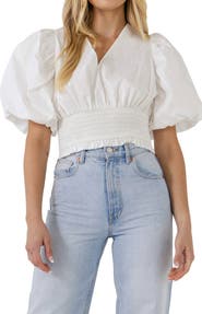 Endless Rose Smocked Waist Cotton Blouse