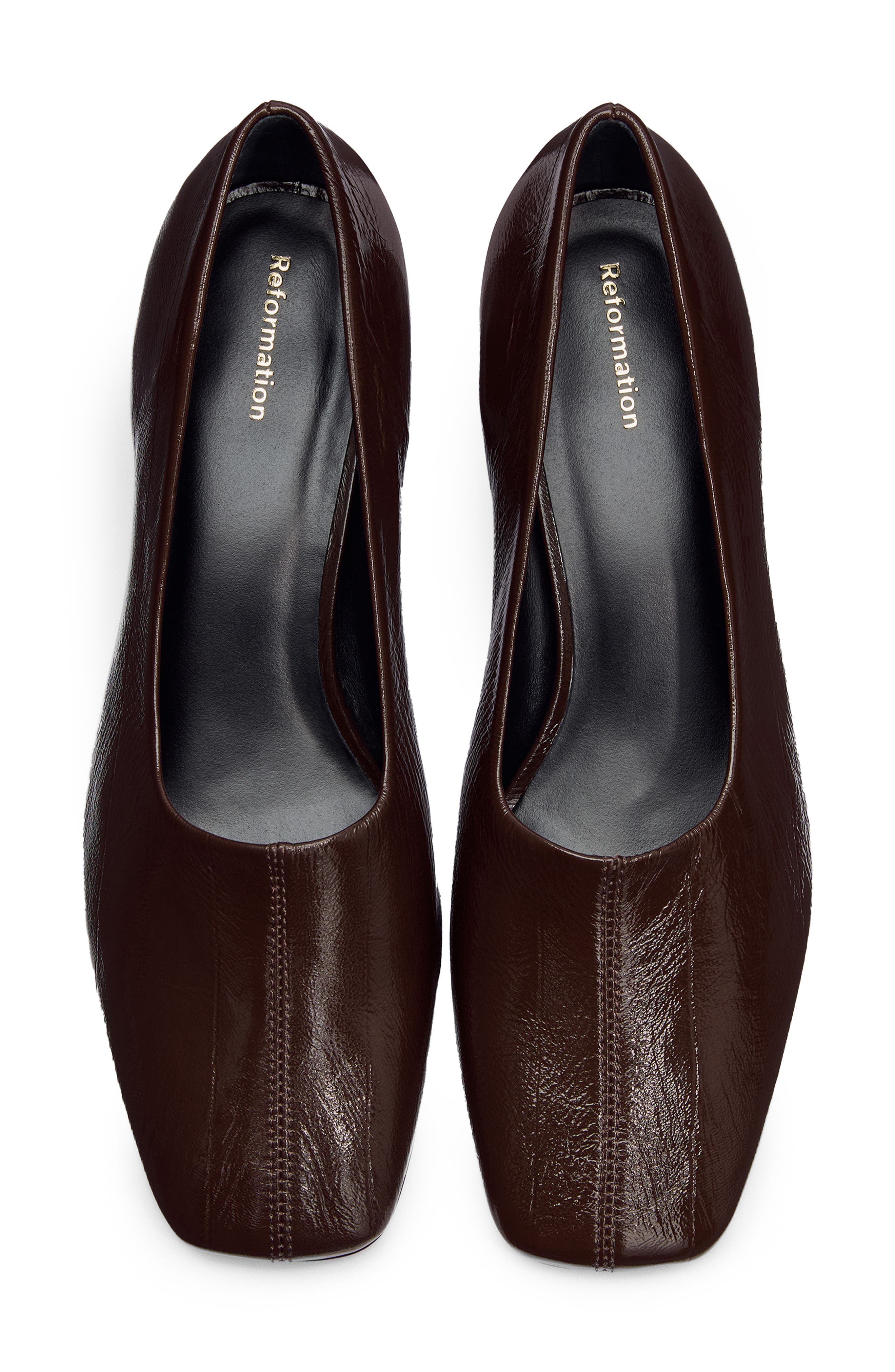 Reformation Inez Square Toe Pump, Alternate, color, Espresso Eel