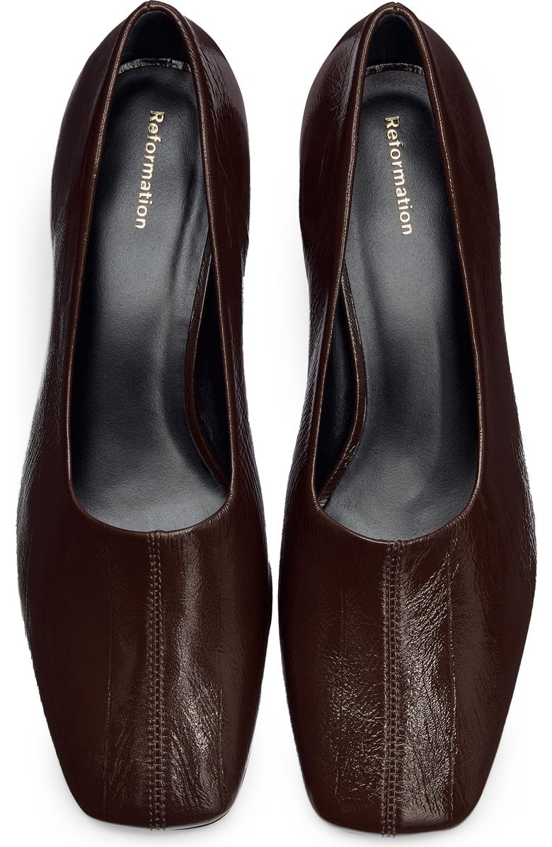 Reformation Inez Square Toe Pump, Alternate, color, Espresso Eel