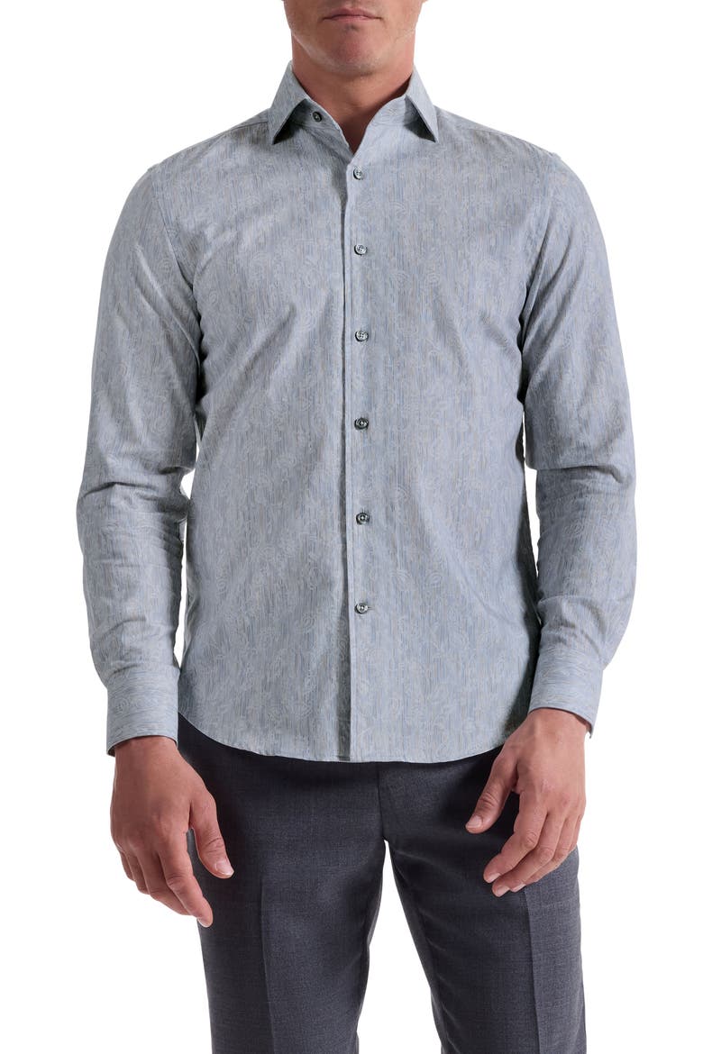 Alvin Trim Fit Shadow Paisley Cotton Button-Up Shirt, Main, color, STEEL