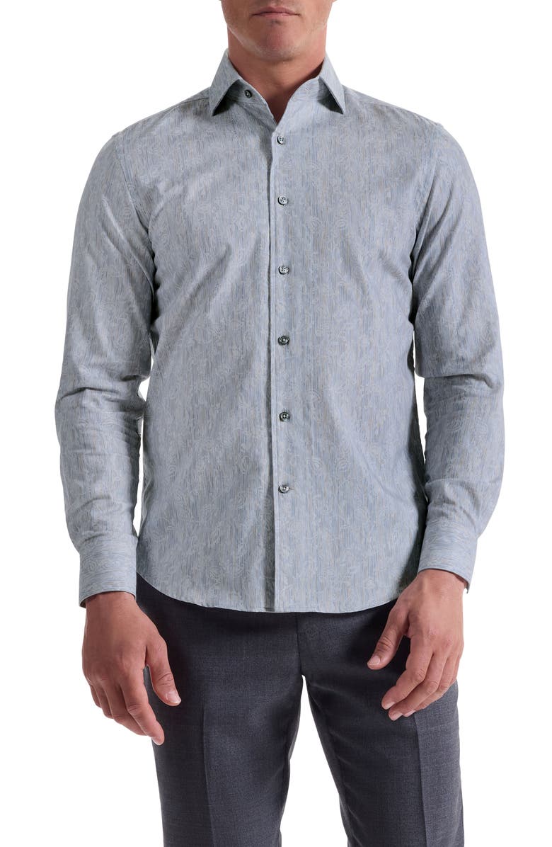 Bugatchi Alvin Trim Fit Shadow Paisley Cotton Button-Up Shirt, Main, color, Steel