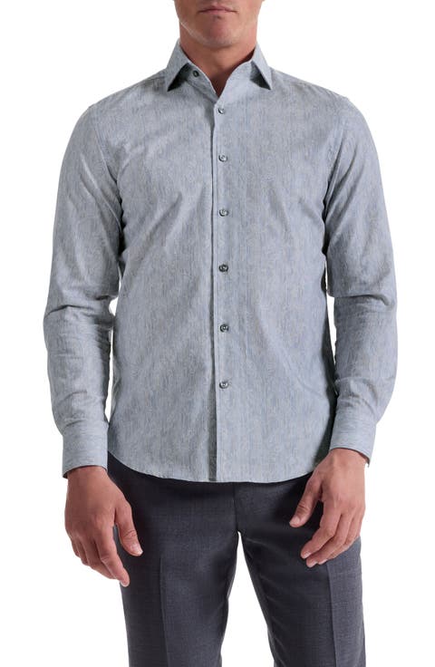 Alvin Trim Fit Shadow Paisley Cotton Button-Up Shirt