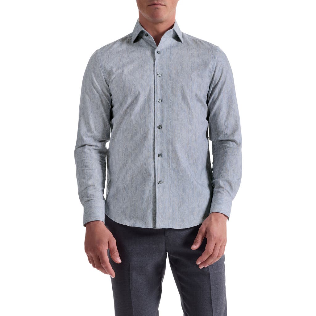 Bugatchi Alvin Trim Fit Shadow Paisley Cotton Button-up Shirt In Gray