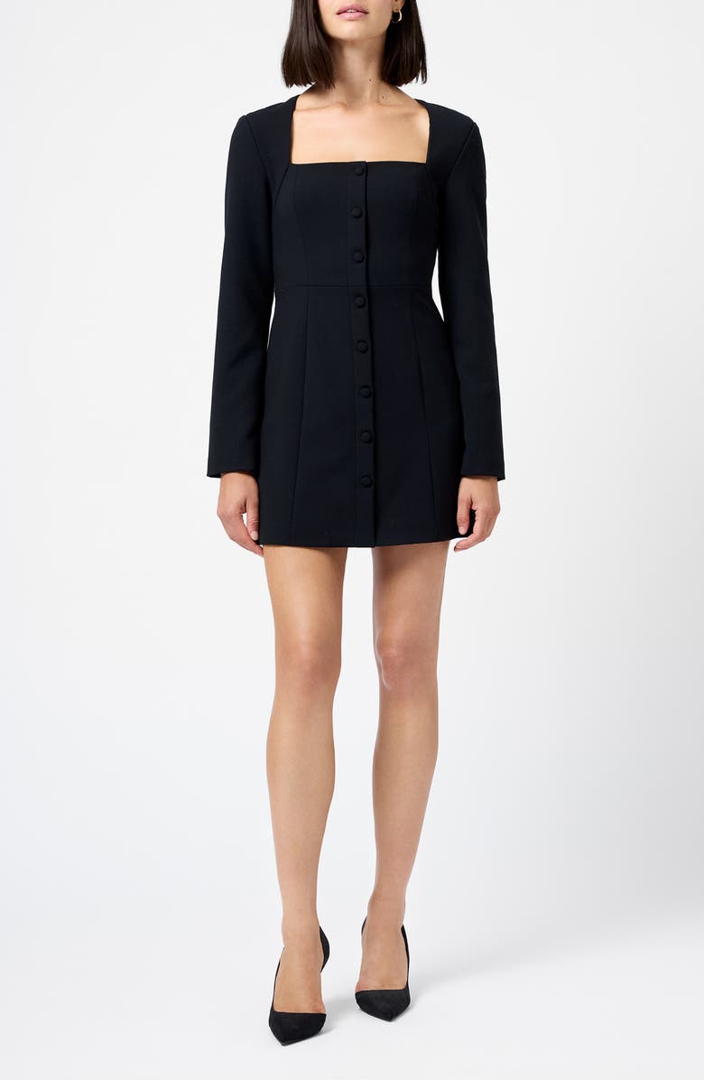 French Connection Whisper Square Neck Long Sleeve Sheath Minidress, Main, color, Black