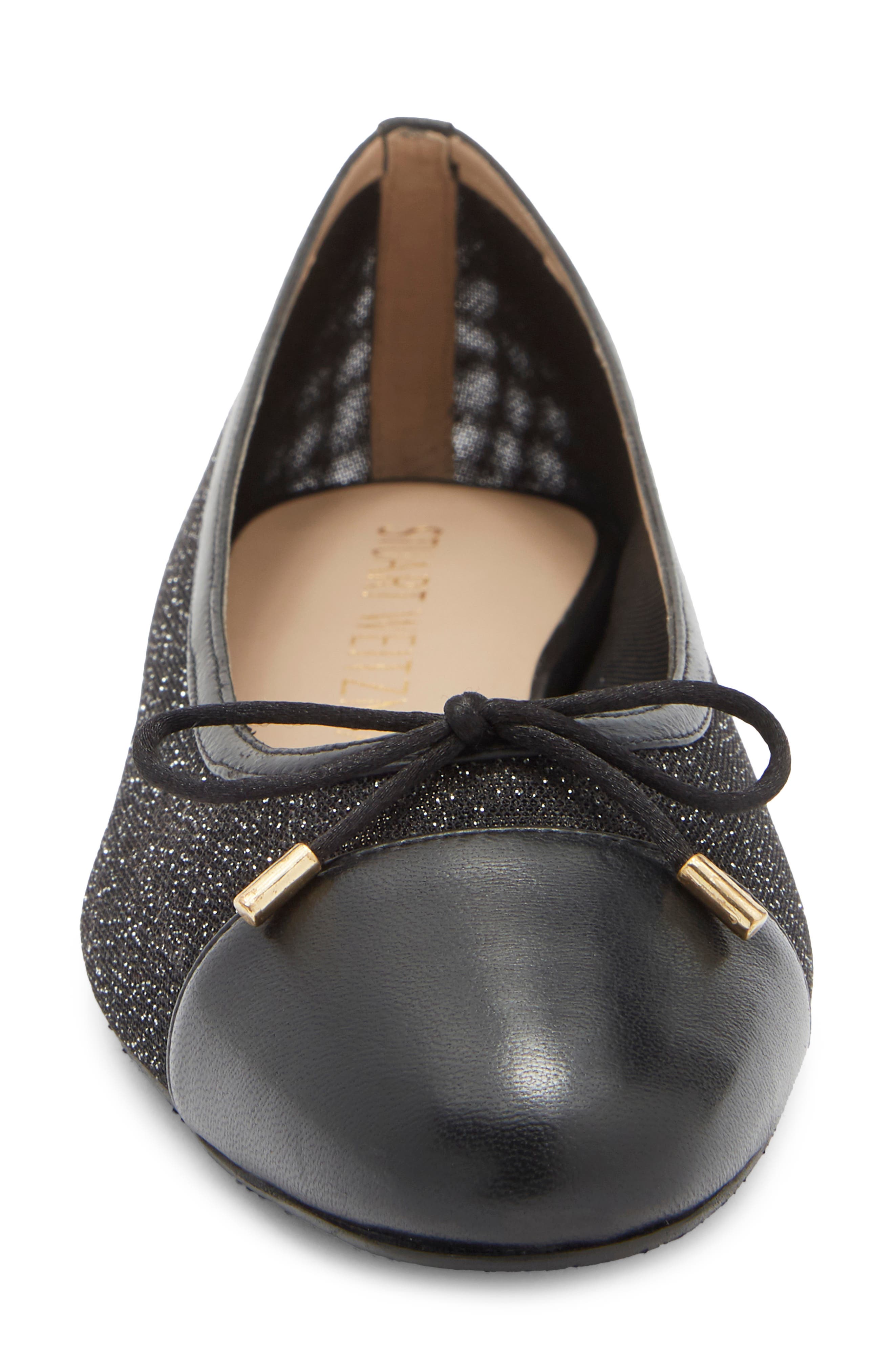 Stuart Weitzman Sleek Cap Toe Bow Flat, Alternate, color, New Black