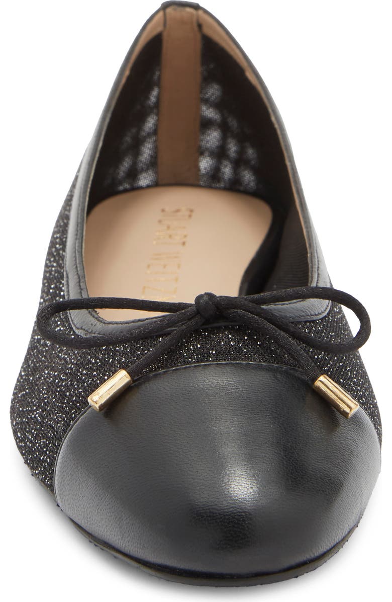 Stuart Weitzman Sleek Cap Toe Bow Flat, Alternate, color, New Black