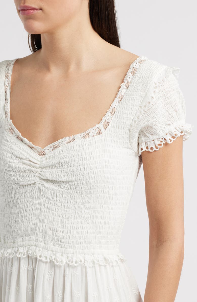 LoveShackFancy Bisolet Lace Trim Tiered Sundress, Alternate, color, Optic White