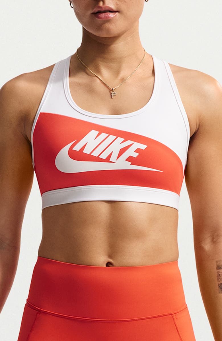 Nike Swoosh Dri-FIT Sports Bra, Main, color, Light Crimson/ White