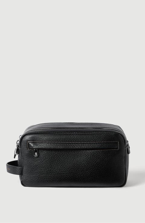 Grained calfskin beauty case with double zipper