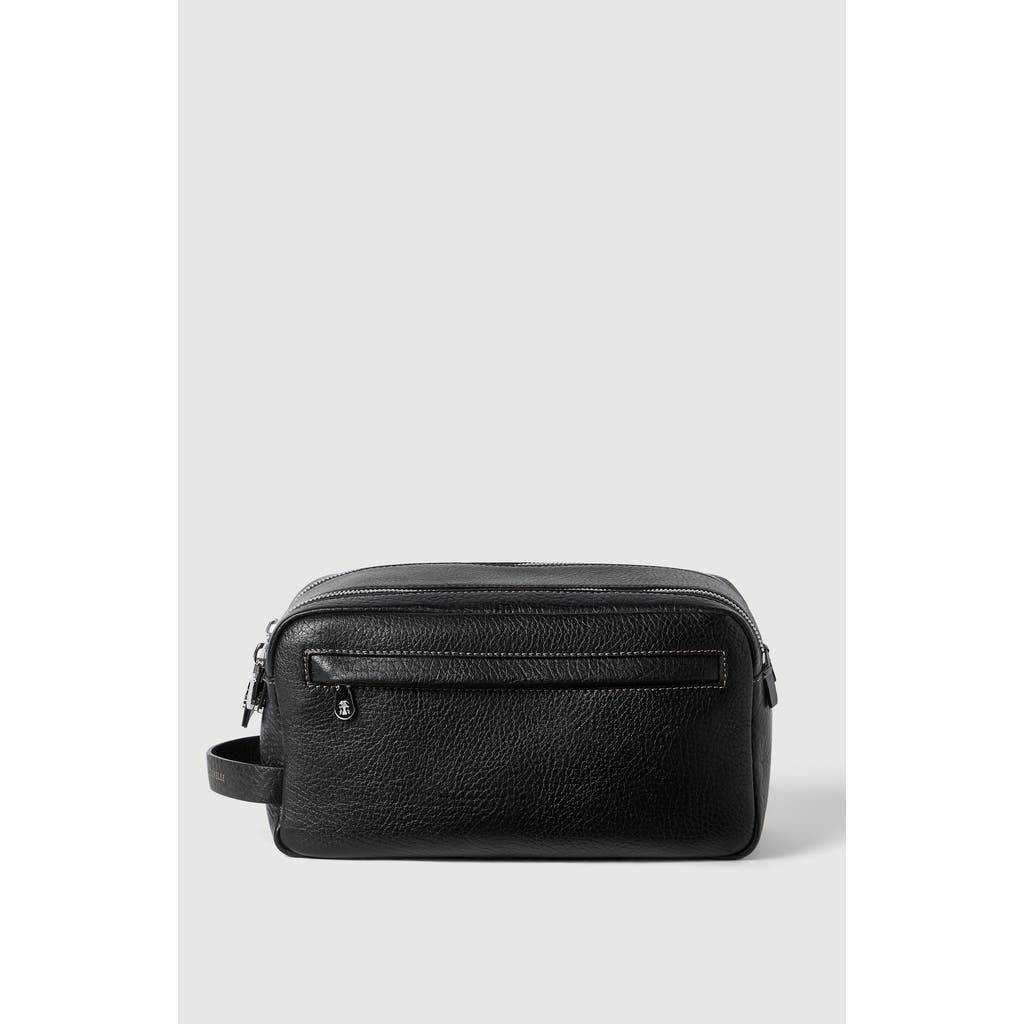 Brunello Cucinelli Grained Calfskin Beauty Case With Double Zipper In Black