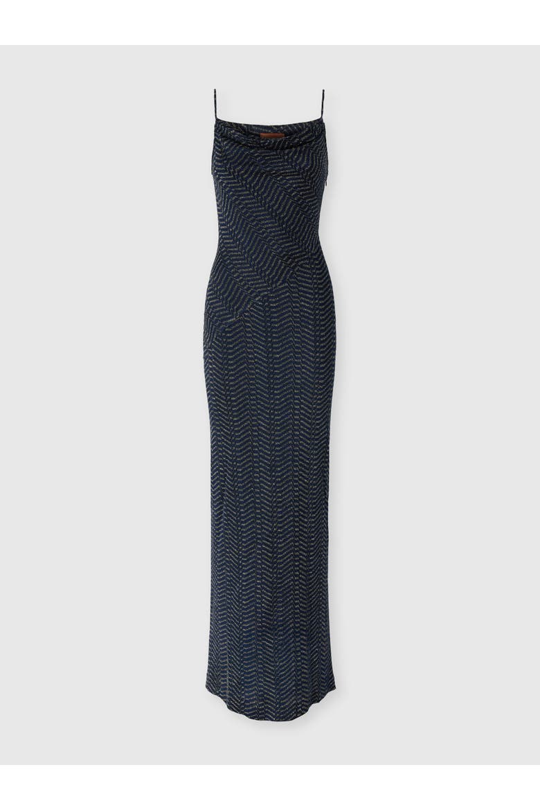 Long Viscose Lamé Dress With Hood, Main, color, Blue& Gold