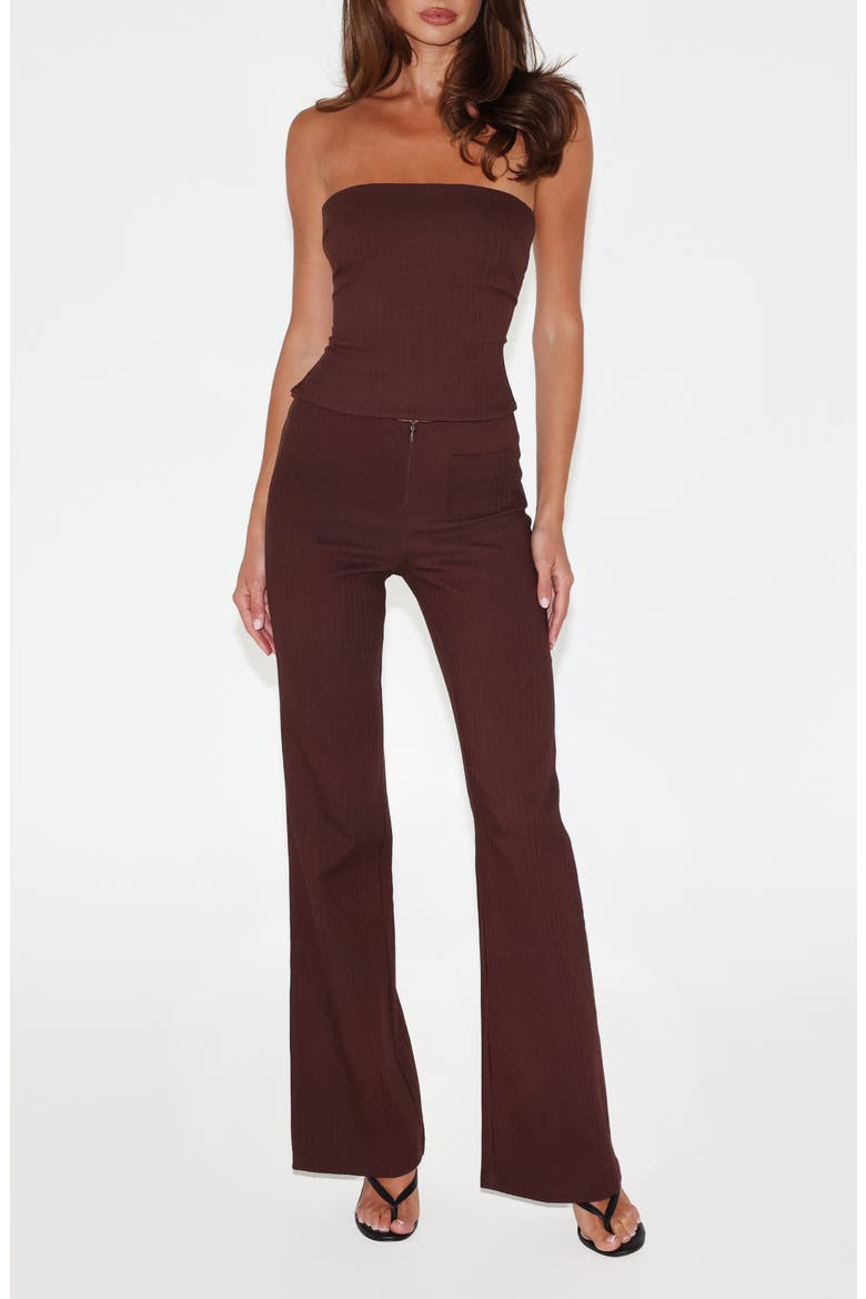 Gwendolyn Pinstripe Lace-Up Strapless Top, Alternate, color, CHOCOLATE