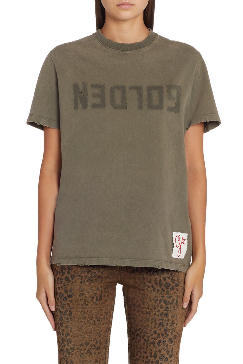 Distressed Cotton Logo Tee, Main, color, DUSTY OLIVE
