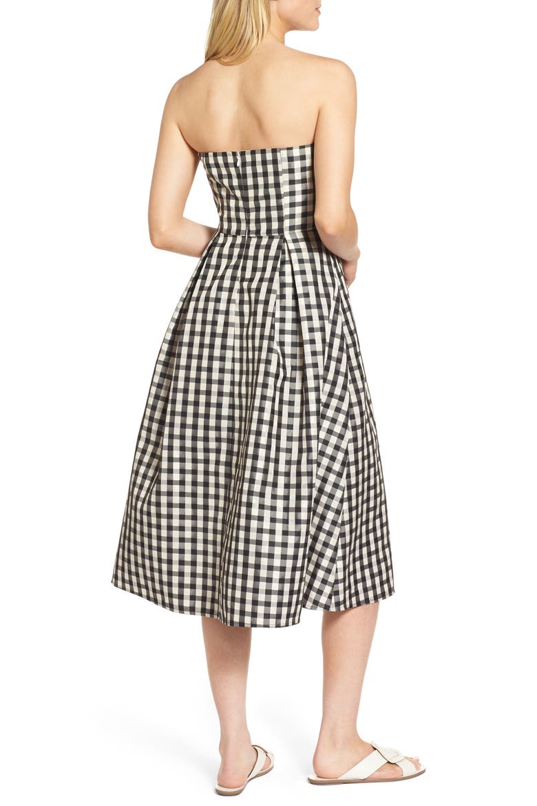 Bow Front Strapless Midi Dress, Alternate, color, BLACK GINGHAM