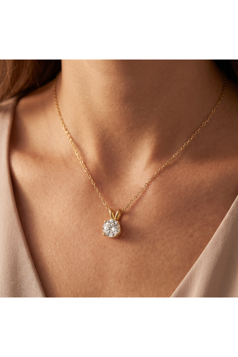 1 1/4Ct Lab Grown Solitaire Diamond Pendant Gold Necklace, Alternate, color, 14k Yellow Gold