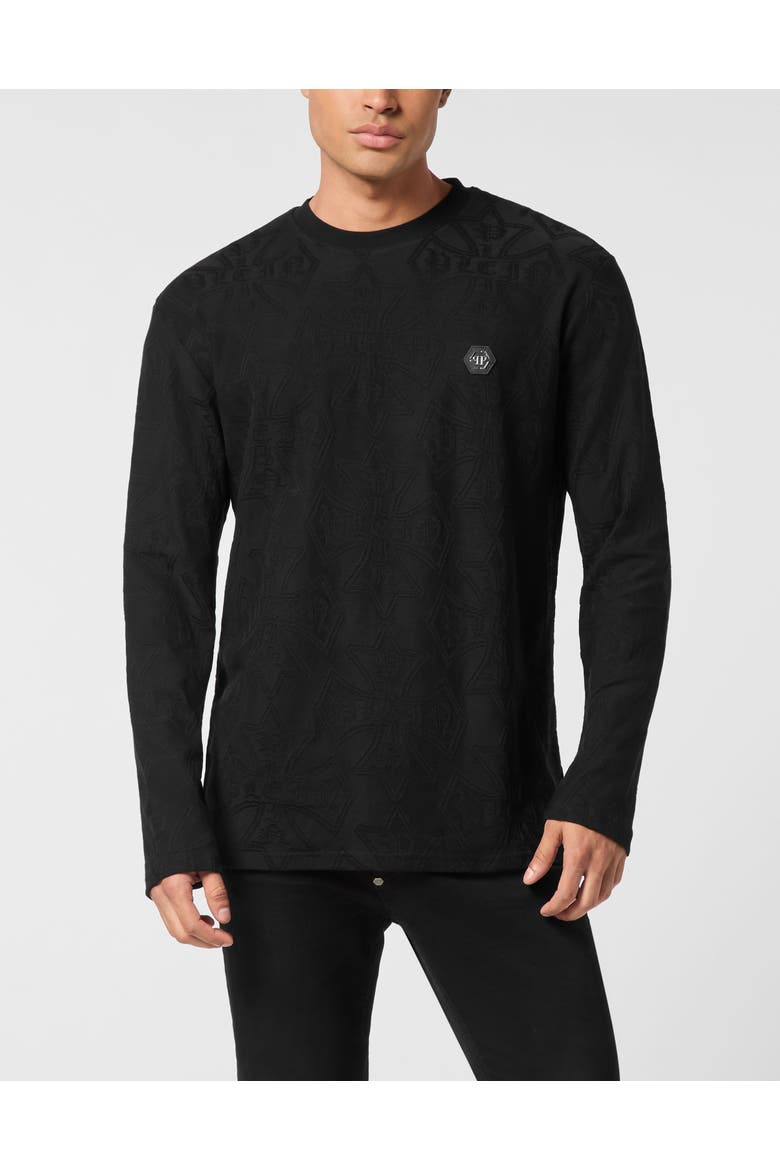 Longsleeve Jacquard Crest Men, Main, color, black