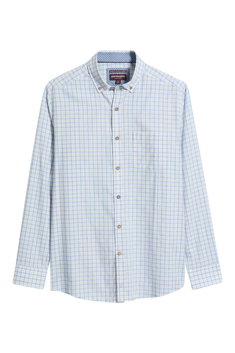 Huntley Melange Button Front Shirt, Main, color, BLUE GRID WINDOWPANE