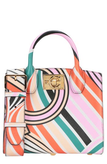 Ferragamo Gancini Print Leather Tote Bag In Multi