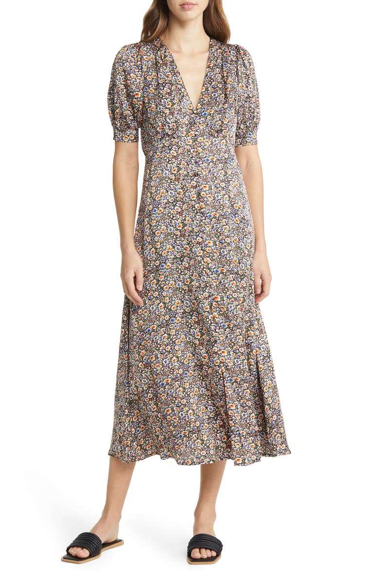 Boden Floral Satin Midi Dress, Main, color, 