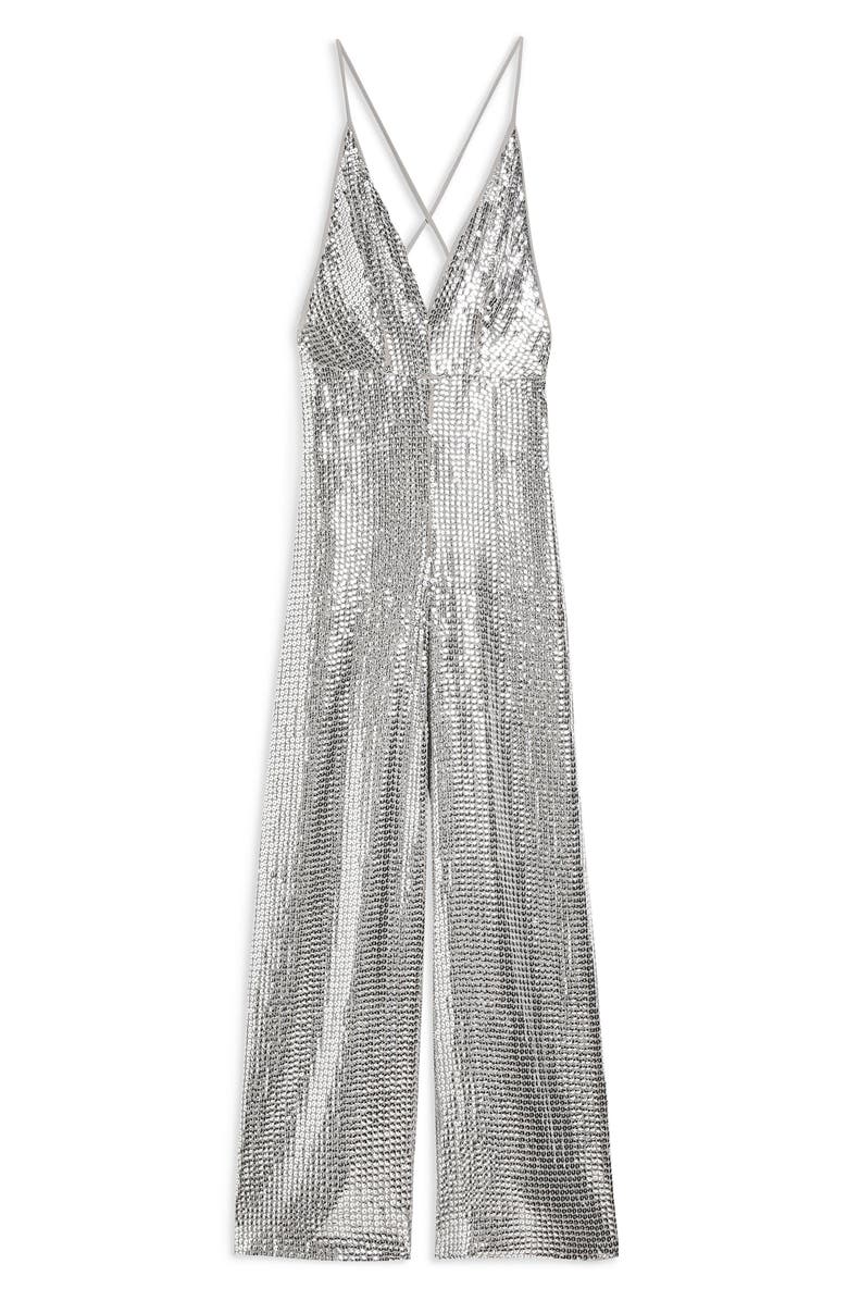 Topshop Sequin Jumpsuit, Alternate, color, 
