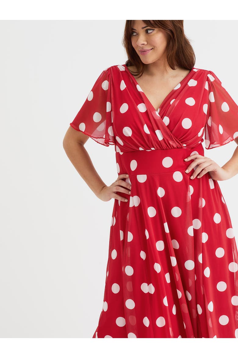 Victoria Spot Angel Sleeve Midi Dress, Alternate, color, Red Spot