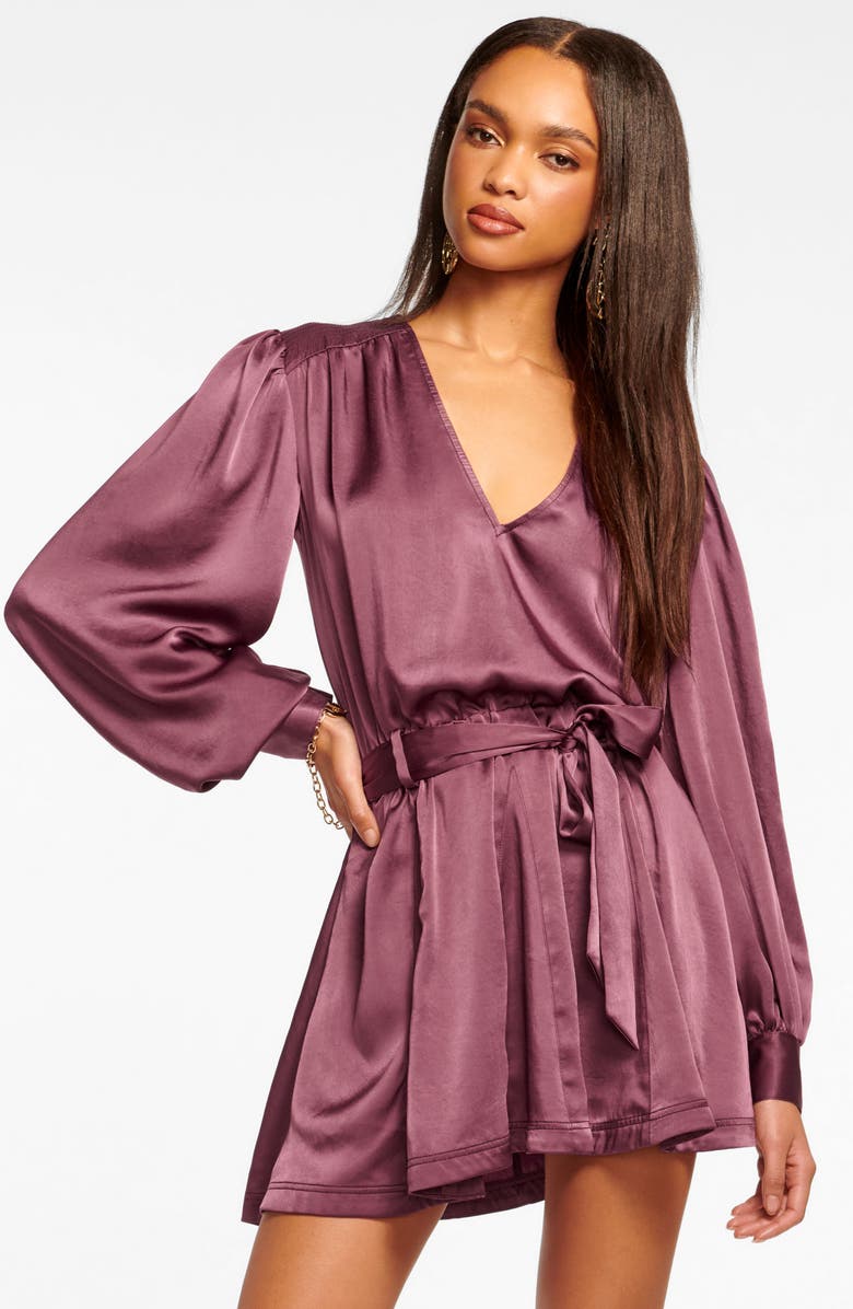 Ramy Brook Montana Long Sleeve Satin Minidress, Alternate, color, Pinot Noir