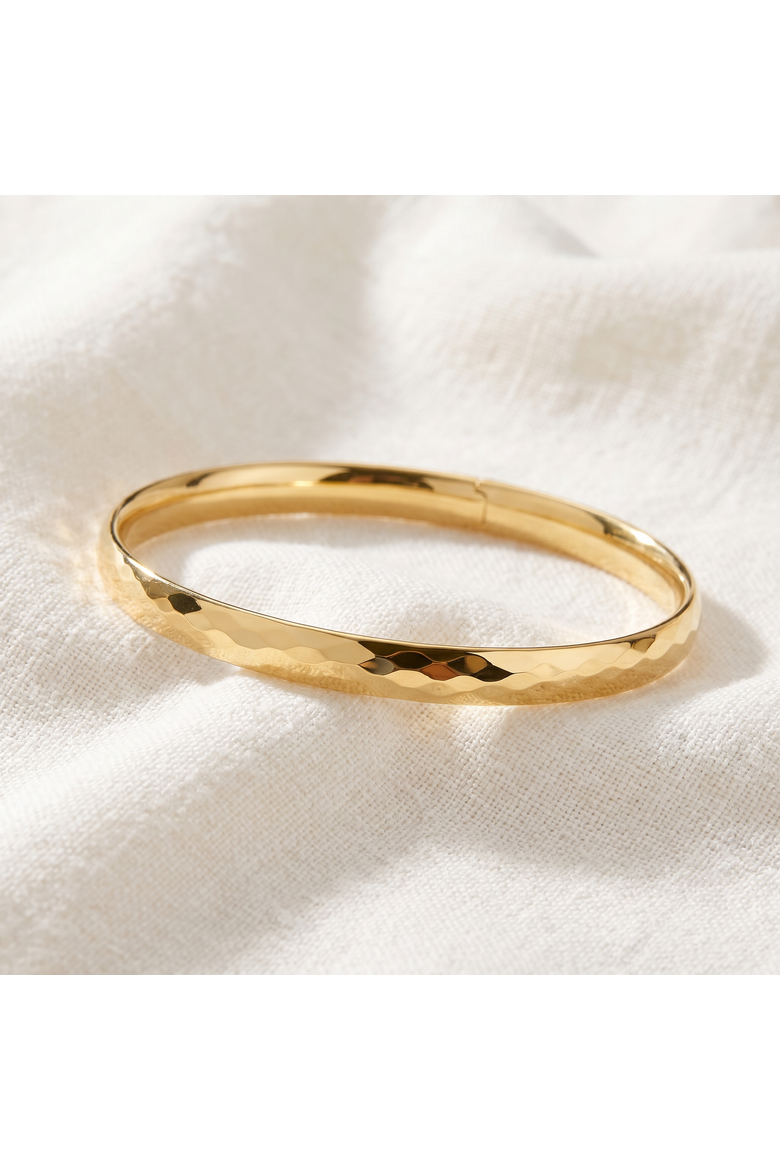 5mm Hammered Bangle Bracelet 18k Gold Over Silver, Alternate, color, 18k Yellow Gold
