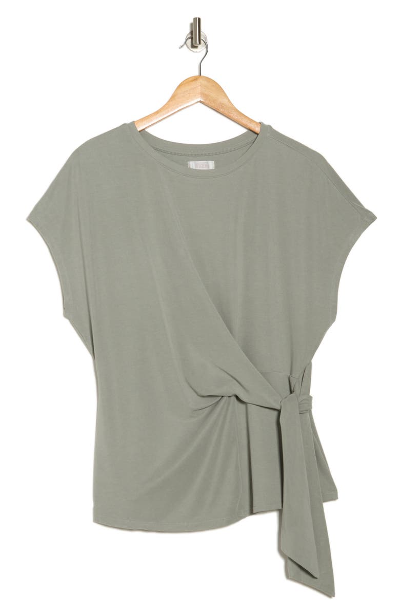 NORDSTROM RACK Short Sleeve Tie Detail Top, Alternate, color, Green Halo
