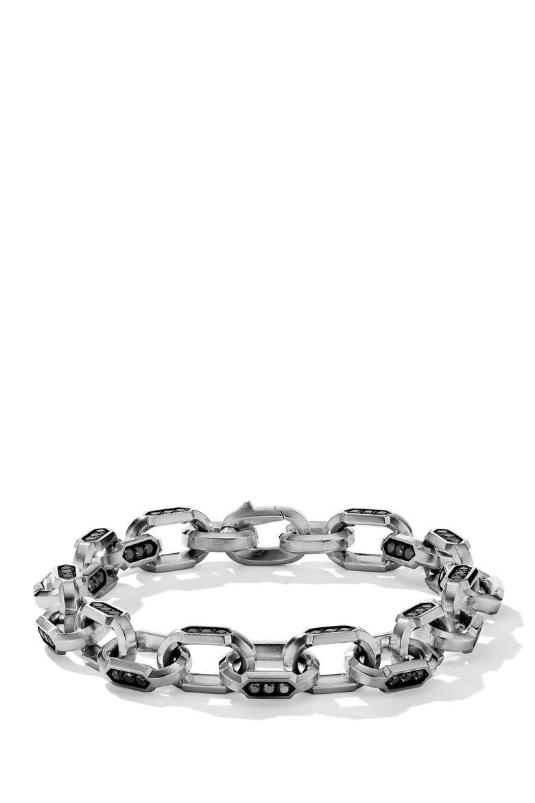Hex Chain Link Bracelet with Pavé Black Diamonds, Main, color, STERLING SILVER