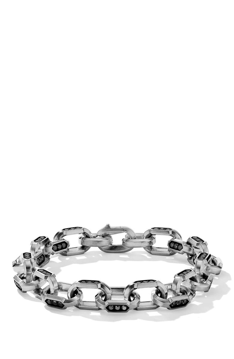 David Yurman Hex Chain Link Bracelet with Pavé Black Diamonds, Main, color, Sterling Silver