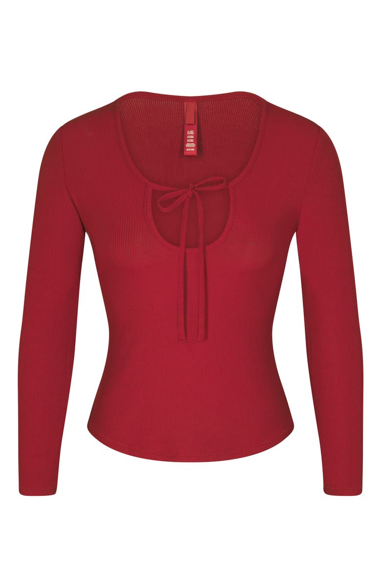 SKIMS Tie Front Long Sleeve Rib Stretch Modal Pajama Top, Alternate, color,