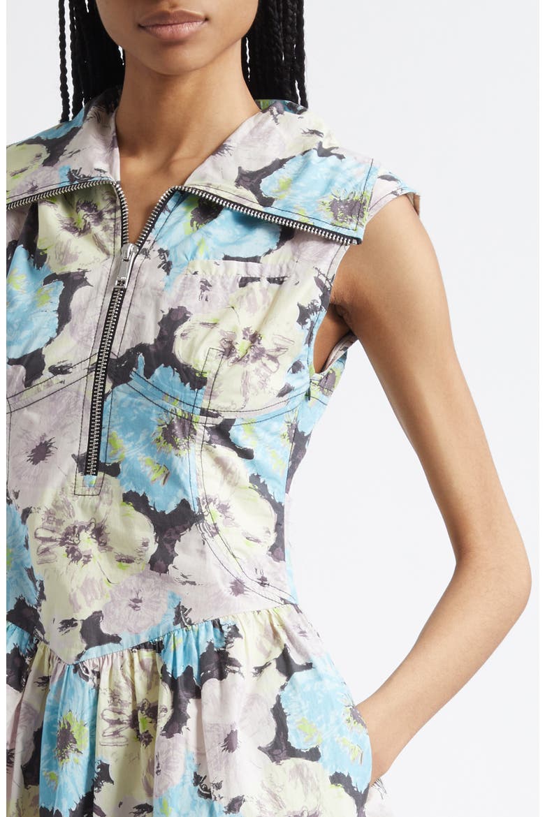 Floral Zip Front Organic Cotton Minidress, Alternate, color, WHITE MULTICOLOR