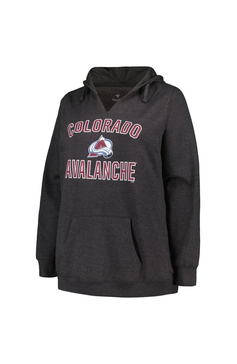 PROFILE Women's Profile Heather Charcoal Colorado Avalanche Plus Size Arch Over Logo Pullover Hoodie, Alternate, color, Heather Charcoal