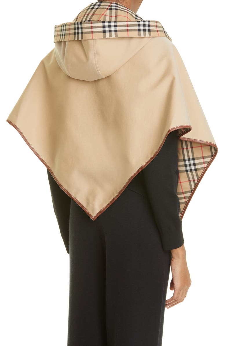 Burberry Leather Trimmed Cotton Hooded Cape, Alternate, color, 